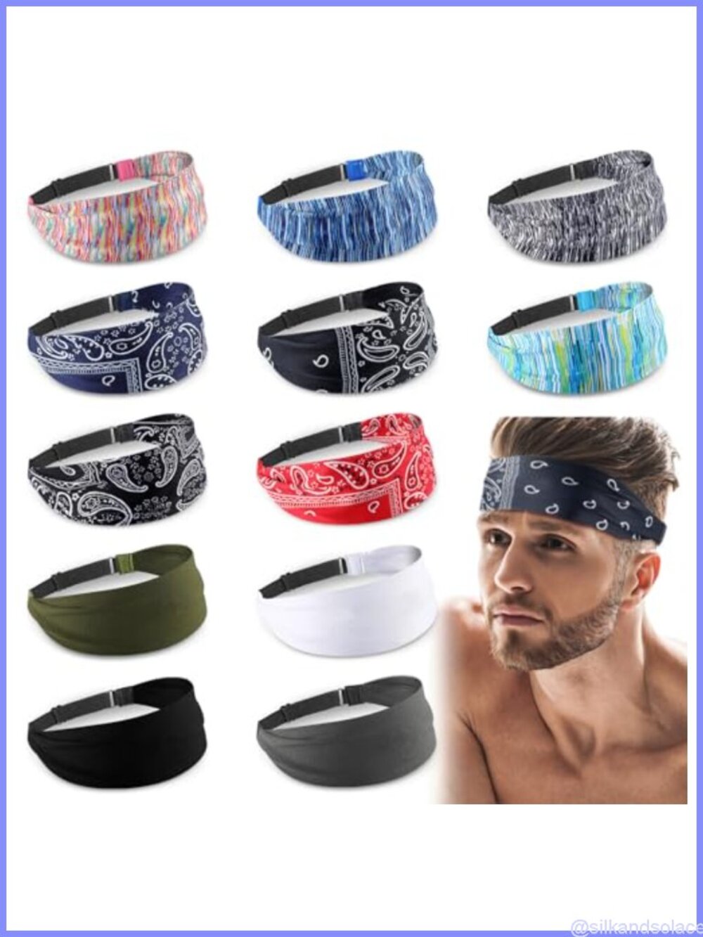 12 Pc Sport Headbands Adjustable Non Slip Athletic Sweatbands